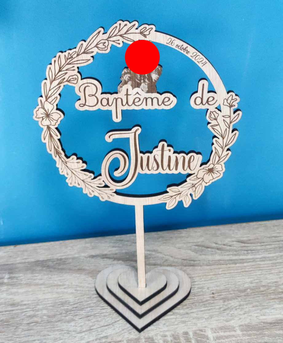 Décoration en bois avec prénom et photo pour Baptême