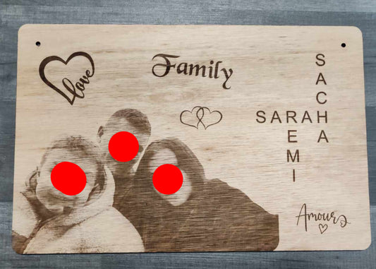 Vrai photo en gravure avec scrabble famille personnalisable