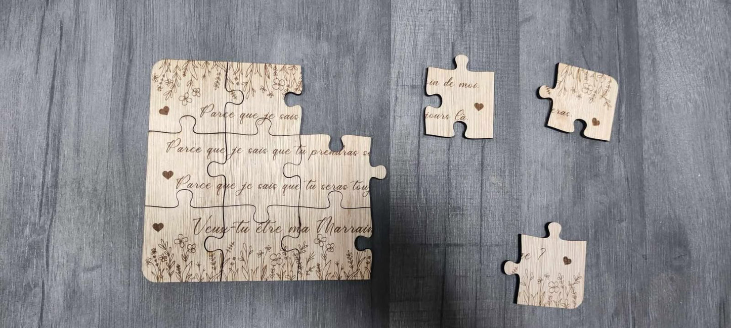 Puzzle bois bapteme veux tu etre ma marraine
