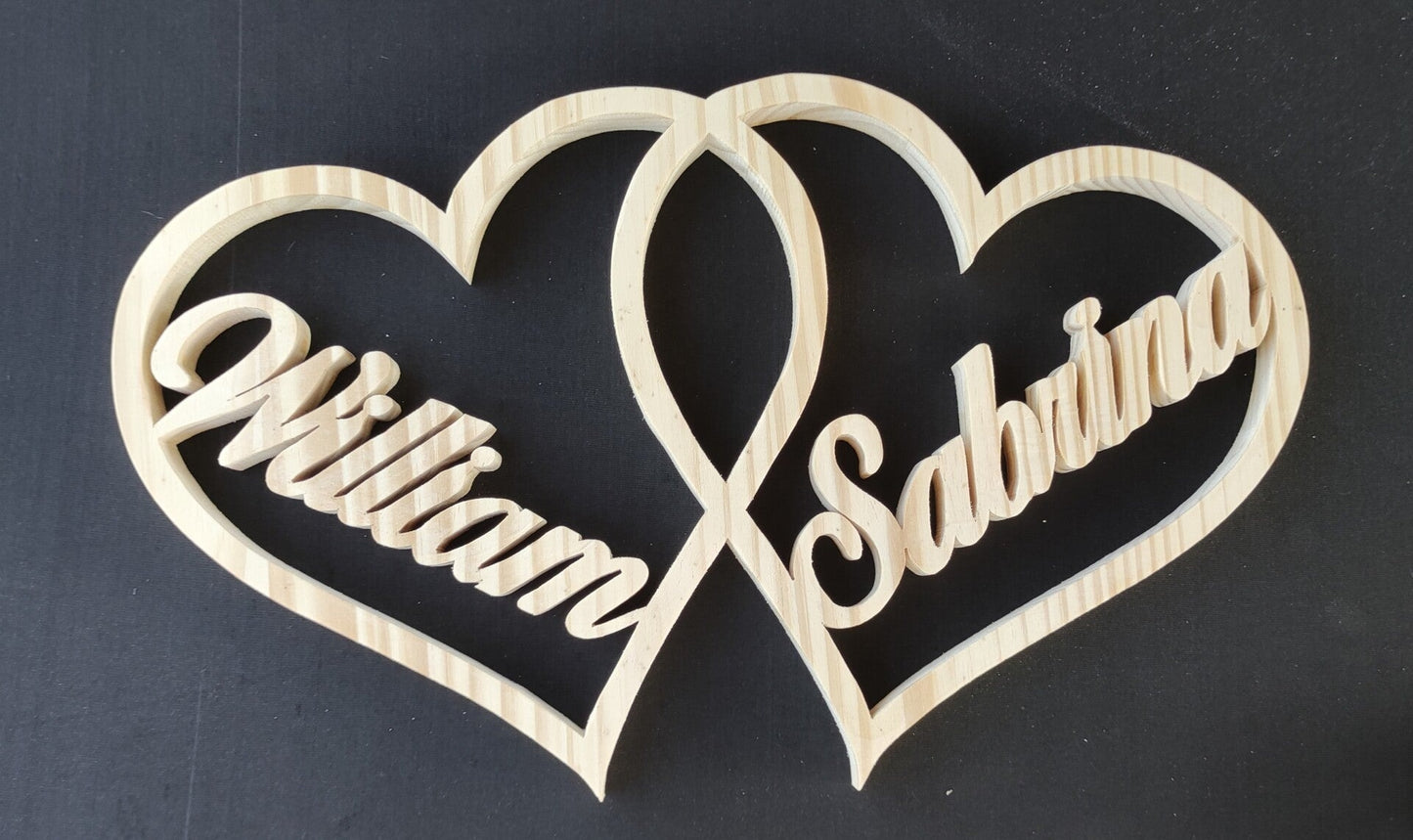 Double coeur avec prénoms