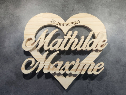 Coeur avec prénoms par dessus
