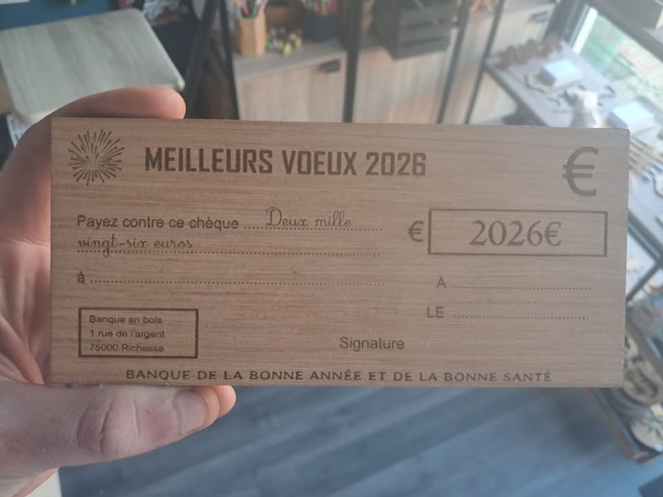 Nouvelle année cheque en bois