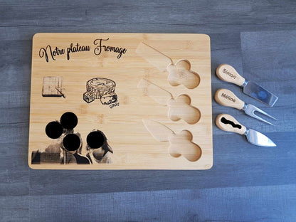 Couteaux de service et plateau fromage en bois sur mesure