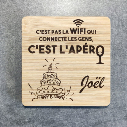 Dessous de verres en bois cadeau anniversaire sur mesure