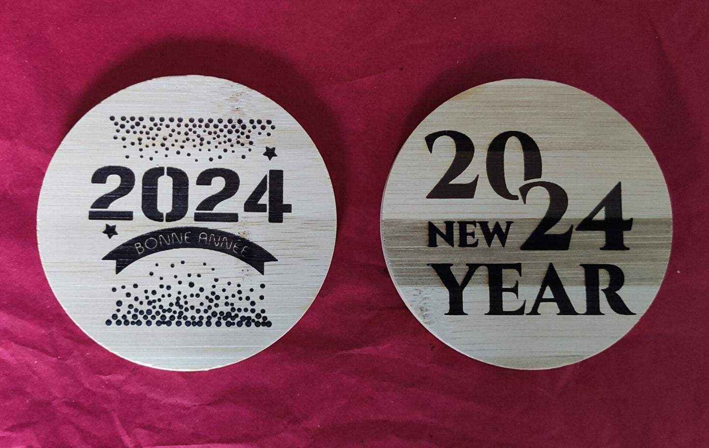 Dessous de verres en bois personnalisé pour Noël, nouvelle année