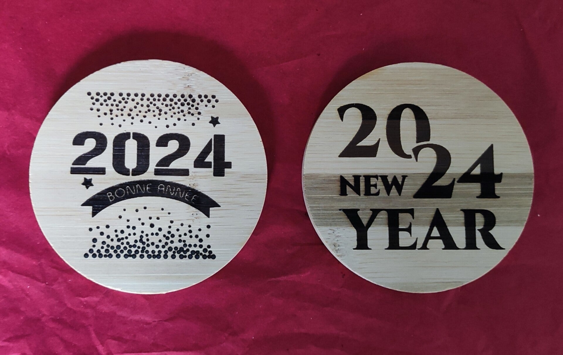 Dessous de verres en bois personnalisé pour Noël, nouvelle année