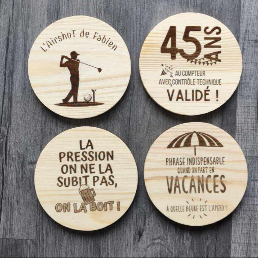 Sous verres personnalisé en bois pour anniversaire