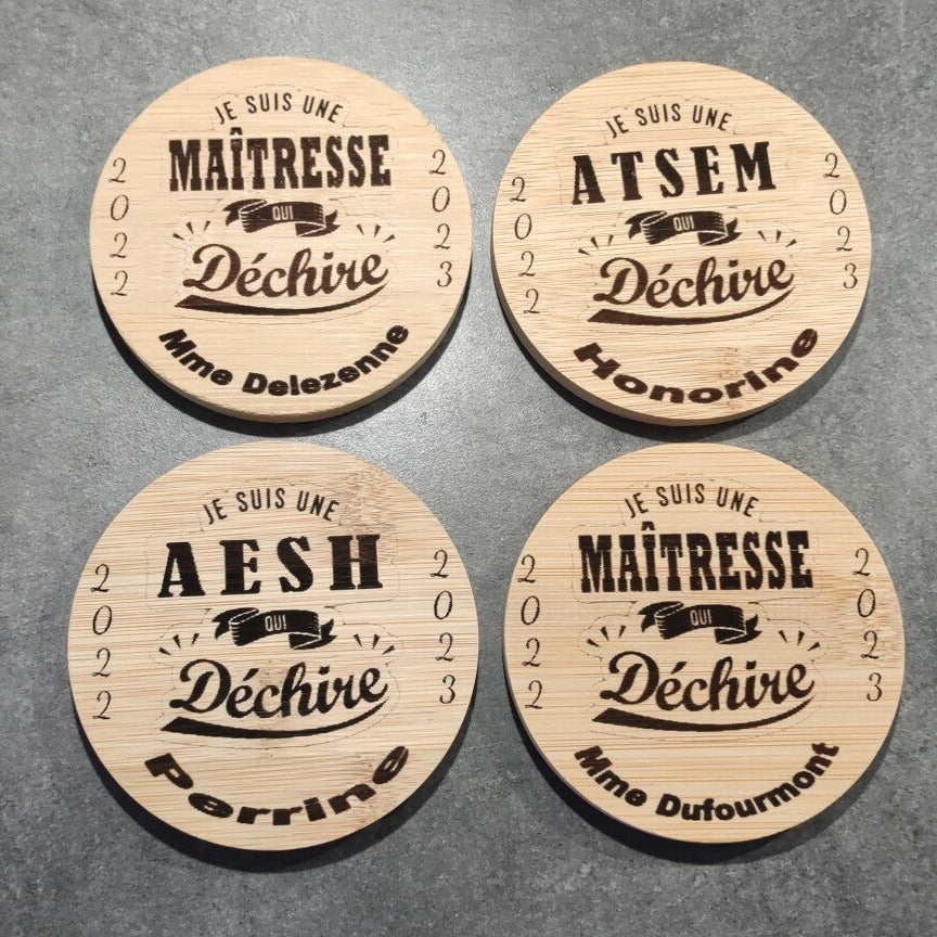 Sous verres personnalisé pour AESH, ATSEM, Maîtresses, Maîtres d'école