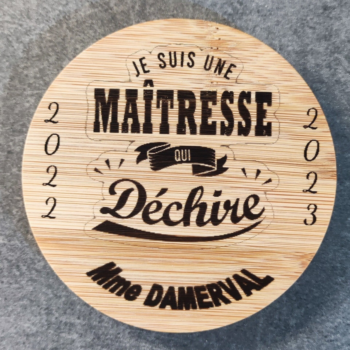 Sous verres bois cadeau pour maîtresses d'école fin d'année scolaire