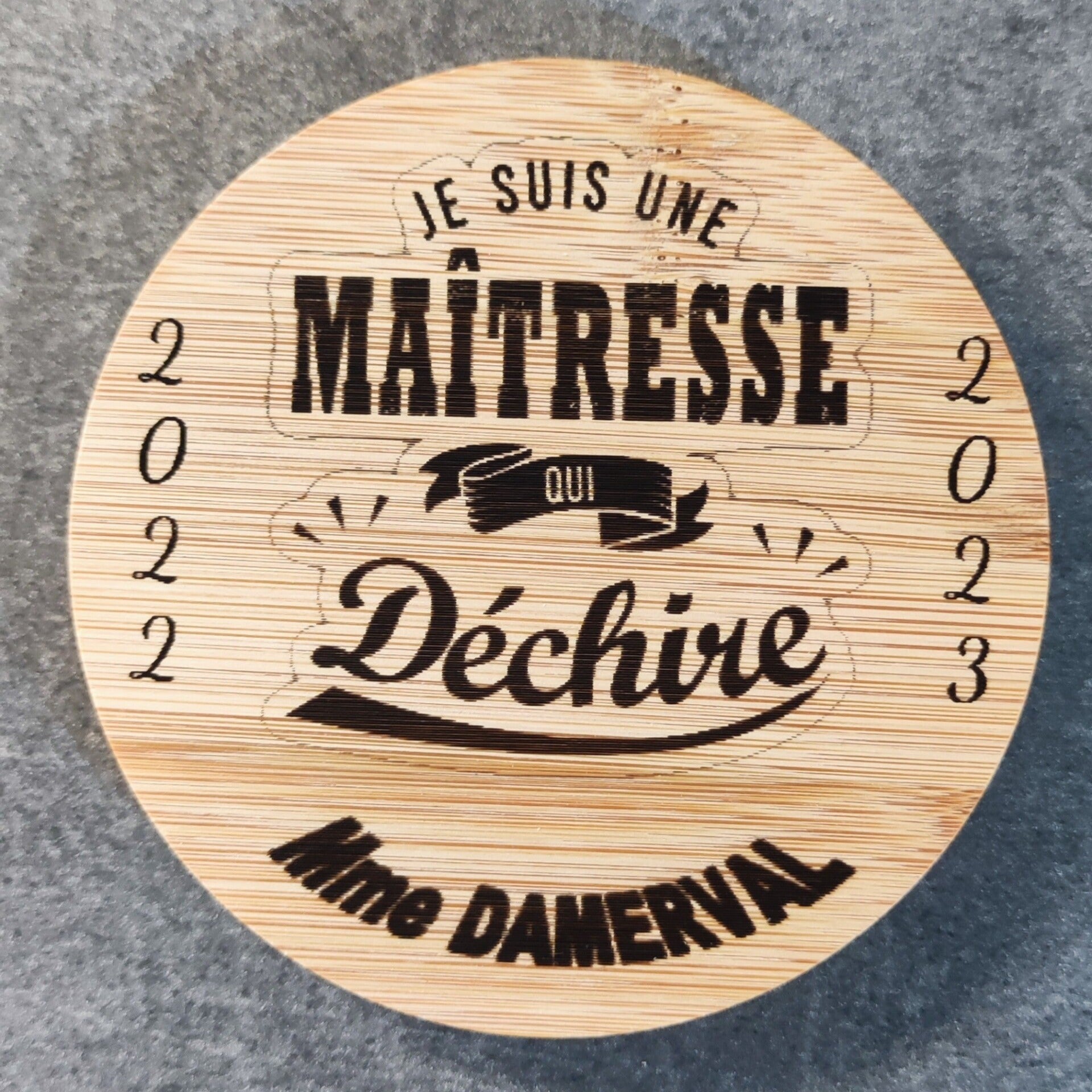 Sous verres bois cadeau pour maîtresses d'école fin d'année scolaire