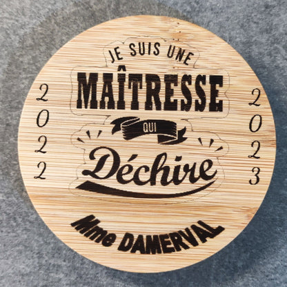 Sous verres bois cadeau pour maîtresses d'école fin d'année scolaire