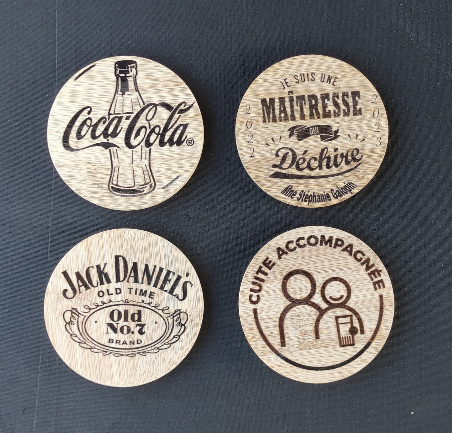 Sous verres personnalisé en bois Coca Cola, Jack Daniel's