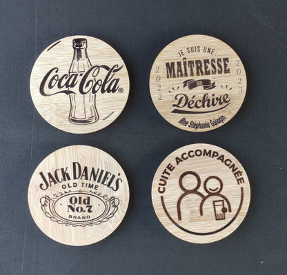 Sous verres personnalisé en bois Coca Cola, Jack Daniel's