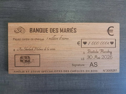 cheque en bois mariage
