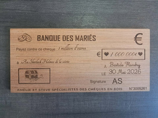 cheque en bois mariage