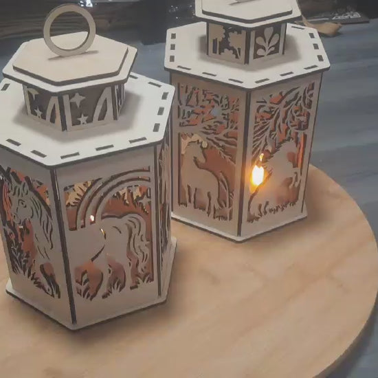 Lanterne en bois avec lumière hariibo créations